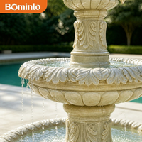 Fontaine de jardin extérieure de luxe en pierre naturelle à 3 niveaux, bassin sculpté à la main en forme de feuille, élément aquatique pour la décoration paysagère des cours de villas