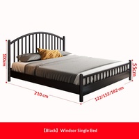 Lit Windsor noir en bois massif, style nordique moderne, luxe léger, 1,8 m/1,5 m, double/simple, longueur 2 m, meubles vintage en provenance de Chine