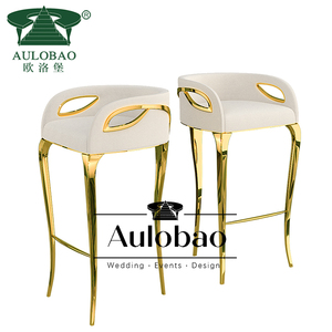 Tabourets hauts de salle à manger de luxe Pied en métal doré Cuir véritable moderne - Product Image 2