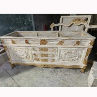 Meuble de salle de bain sur pied blanc long, meubles de salle de bain de luxe, vasque double antique, armoire de salle de bain
