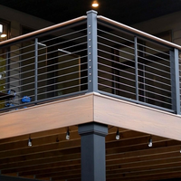Système de garde-corps pour terrasse, poteau en métal noir sur mesure, balustrade en fil d'acier inoxydable