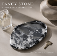 Plateau Organisateur Moyen en Marbre Noir Patagonia FANCY STONE, Plateau Décoratif en Pierre Naturelle Polie pour Coiffeuse, Décoration Intérieure, Cadeaux