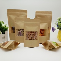 Sacs Doypack en papier kraft brun mat biodégradable avec fermeture éclair et fenêtre transparente pour l'emballage de thé, café, collations et aliments