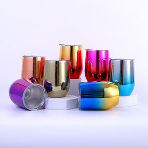 Wholesale Custom Promotion Gift 12oz Electroplate Vacuum Insulated <b>Double</b> <b>Wall</b> Stainless Steel Bulk Wine Tumbler with Straw Lid - Product Image 2