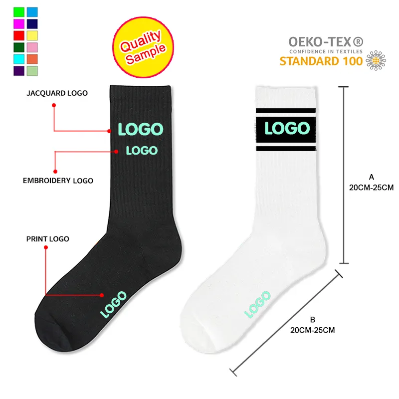 Custom Logo Cotton No Minimum Order Design Own Fashion Embroidery Jacquard Mens Sports Crew Short Stockings Socks