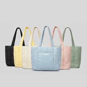 fashion wholesale nylon puffy underarm bag customised solid color water-resistant lightweight puffer shoulder tote bag for women