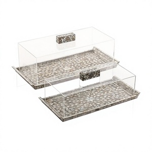 Ensemble de 2 plateaux rectangulaires en bois pour servir des bonbons et des chocolats avec couvercle en acrylique par Home Arts - Product Image 1