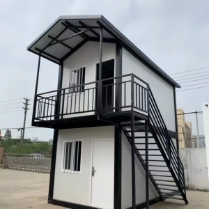Maison conteneur modulaire préfabriquée, pliable et démontable, respirante, à faible coût, à double étage, avec toit pointu et drainage optimal - Product Image 1