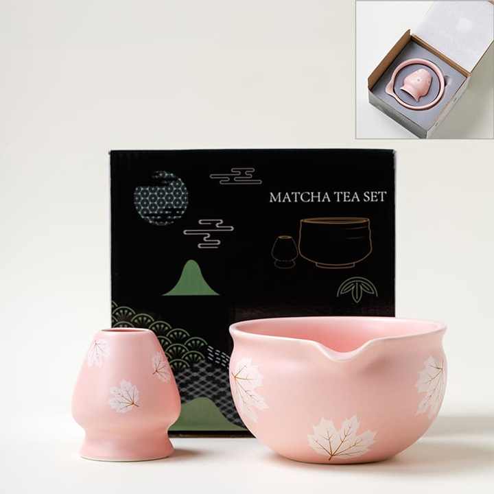 Customized Ceramic Pouring Spout Pink Color Matcha Bowl for Matcha Sets