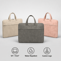 Sac à main de voyage en daim PU avec logo personnalisé, faible MOQ, pour ordinateur portable 14/15,6 pouces, pochette d'affaires hydrofuge, mallette, couleurs variées