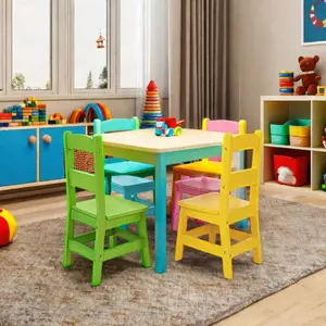 Children's Wood Table And 4 Chairs Set For Play Learn School Or Villa For Bedroom Living Room Hotel Or Apartment