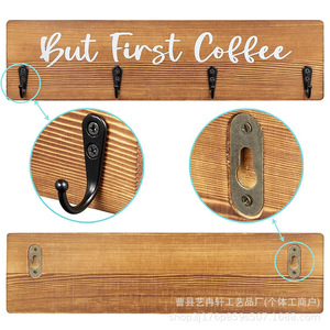 Soporte de pared para tazas de café, estante de almacenamiento de tazas de madera para decoración de pared, soporte para accesorios de barra de café de cocina - Product Image 3