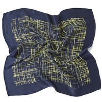 Écharpe d'automne pour femme, fabrication sur mesure, impression personnalisée, 100% soie, impression à la main, bleu marine et blanc, motif géométrique carré, pochette