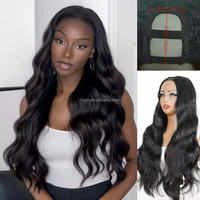 Perruque Femme Afro Body Wave à Raie Centrale/U, Noire, Longue et Bouclée, en Fibre Haute Température, Effet Naturel – Grande Vente