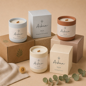 AIKUN Supplier <b>Bulk</b> Neutral Earth Tone Gift Box Ceramic Scented <b>Candle</b> for Living Room Spa Hotel Eid - Product Image 1
