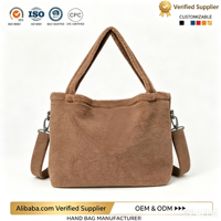 Sac fourre-tout en polaire doux brodé couleur unie pour femme, avec fermeture éclair, idéal pour le quotidien et les activités de plein air, sac à suspendre pour poussette - Grande Vente