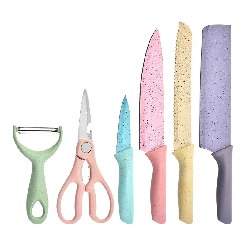 kitchen knife set 6PCS Wheat Straw Chef Knife Barbecue Japanese Peeler Steak kitchen knives Set Vegetables