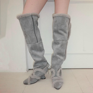 Bottes longues de haute qualité avec fourrure et cuir intégrés, bottes de neige pour femmes, hiver avec velours épais et bottes en coton à tige haute - Product Image 4