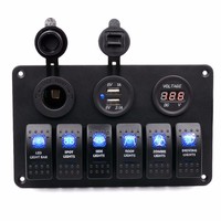 Kit de commande multifonctionnel 6 interrupteurs à bascule gravés au laser avec chargeur USB et prise d'alimentation pour voiture, camion, bateau
