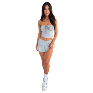 <span class=keywords><strong>Ensemble</strong></span> 2 pièces sexy d'été pour femme : haut court bustier sans manches couleur unie et mini-<span class=keywords><strong>jupe</strong></span> taille basse - Product Image 3