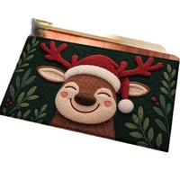 Tapis de Noël rectangulaire festif, tapis en velours cristallin en polyester moelleux avec motif flocon de neige rouge et vert et motif houx