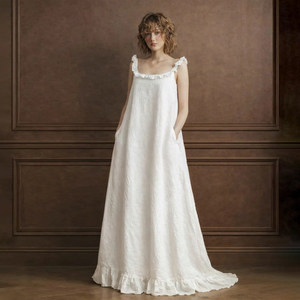Vestido Midi de Lino/Algodón Blanco para Mujer, con Volantes, Estilo Playa, para Vacaciones en la Isla de Sanya, Sesión de Fotos - Product Image 1