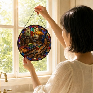 Attrape-soleil en vitrail, panneau de fenêtre pour atelier de création, décoration suspendue, ornement artistique en verre arc-en-ciel - Product Image 4