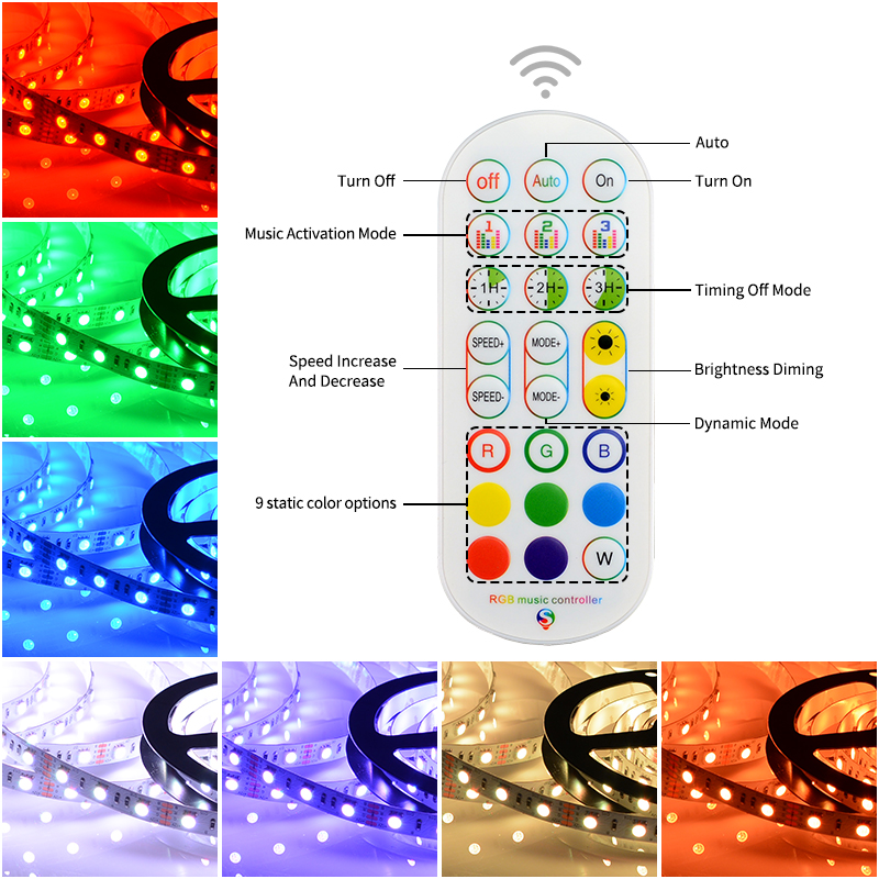 Customized SMD5050 10m Long WS2811 digital rgb LED Strip Kit LC8806 waterproof RGB 24key LED strip kit