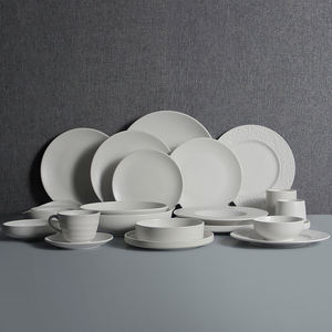 Elegante plato para carne <span class=keywords><strong>de</strong></span> restaurante, plato para pizza <span class=keywords><strong>de</strong></span> cerámica esmaltada moteada, plato llano blanco con borde - Product Image 4