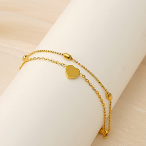 Nouvelle chevillère en acier inoxydable plaqué or en forme de cœur |   Bracelet de cheville à double chaîne avec breloque délicate pour femme |   Tendance et élégant - Product Image 4