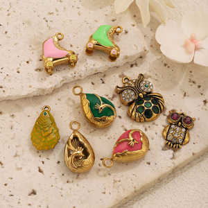 Pendentif en acier inoxydable style luxe léger <span class=keywords><strong>vintage</strong></span>, motif hibou, paon et <span class=keywords><strong>patin</strong></span> <span class=keywords><strong>à</strong></span> <span class=keywords><strong>glace</strong></span>, finition effet goutte d'huile, pour accessoires de bijoux DIY (colliers, bracelets) - Product Image 1