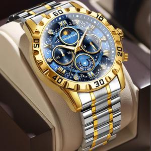 BINBOND B7741 7741 Orologio al Quarzo Originale alla Moda da Uomo Impermeabile Luminoso Cronografo con Fasi Lunari e Quadrante Cielo Stellato Orologi Casual - Product Image 1