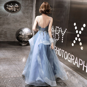 Ethereal Blue Halter Neck Evening Gown Empire Waist Ball Gown 3D Stereoscopic Patterns For Coming Of Age Birthday Bridesmaid - Product Image 2