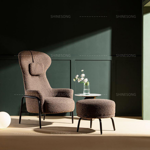 Pouf rond moderne en tissu avec pieds en acier inoxydable, ottoman, fauteuil <span class=keywords><strong>de</strong></span> détente marron avec repose-pieds - Product Image 1