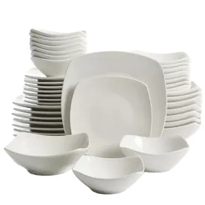 Ensemble d'assiettes à manger simples à bas quantité minimale de commande ensemble de vaisselle en céramique blanche/vente en gros ensembles de vaisselle complets en porcelaine