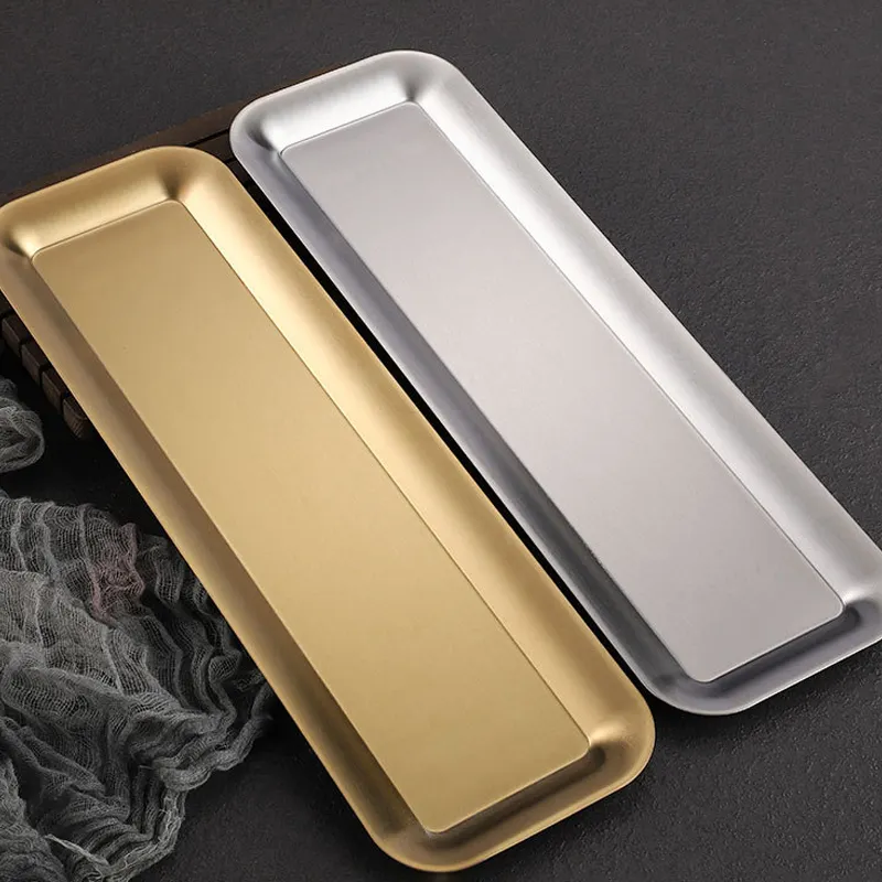 Rettangolo personalizzato argento oro piatti in metallo acciaio inossidabile vassoio servizio piatti BBQ Roast