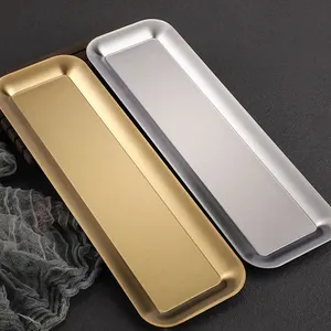 Personalizado retângulo prata ouro pratos Metal aço inoxidável serviço bandeja churrasco assado placas