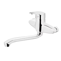 Robinet de cuisine mural monocommande chromé avec bec long pivotant chaud/froid