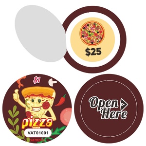 Pizza Lucky <b>Card</b> Random Prize Circle Coated Paper Matte Digital Printing Size Logo Custom Pull Tab Tickets - Product Image 1
