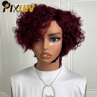 Perruque Pixie Cut Bourgogne, Perruque Pixie Cut sans colle en cheveux humains, Perruque en cheveux vietnamiens bruts, Vente en gros de perruques en cheveux humains