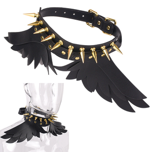 천사 날개 수제 BDSM 가죽 칼라 금속 스파이크 펑크 초커 제출 롤 플레이 성인 고스 목걸이 액세서리 - Product Image 1