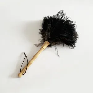 Супер мягкий настоящий страусиное перо тряпка бамбуковая ручка Натуральная отделка коричневая деревянная мебель тряпка для дома