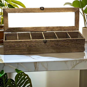 <b>Wooden</b> Desktop Storage <b>Box</b> With Flip Top Divider And <b>Lock</b> For Jewelry Tea Coffee Bag Organization Rectangle Shape - Product Image 4