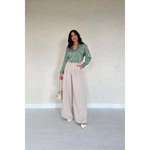 Blusa de Satén Color Menta para Mujer, Elegante, Transparente, de Manga Larga, para Uso Diario - Product Image 4