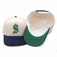 Casquette de baseball snapback personnalisée avec logo, 5 panneaux structurés, bicolore, visière incurvée verte, vente en gros