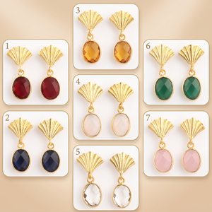 18k Gold Plated Drop <b>Earring</b> Briolette Cut Garnet Quartz Bezel Set Crown Design Stud <b>Earrings</b> Oval Gemstone Jewelry For Gift - Product Image 5