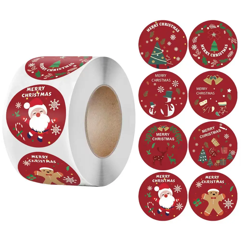 Amazon 2022 Merry Christmas Gift Packing Sticker Classic Red Christmas Gift Tags Santa Claus Xmas Festival Decoration 2 Sizes
