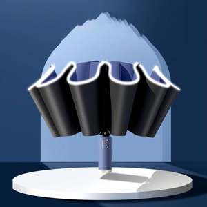 Full-automatic Open Handle LED 3 Fold Umbrella Reverse UV Sun Rain Flashlight <b>Parasol</b> Reflective Stripe <b>Light</b> Umbrellas - Product Image 4