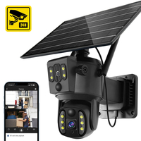 Caméra WiFi 4G à double objectif alimentée par énergie solaire avec lumière LED 400W, corps en ABS, indice de protection IP55 pour utilisation en extérieur et contrôle par application
