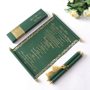 Rouleaux personnalisés royaux Offre Spéciale avec pompon or estampage à chaud feuille défilement à la main mariage Invitations de luxe - Product Image 1